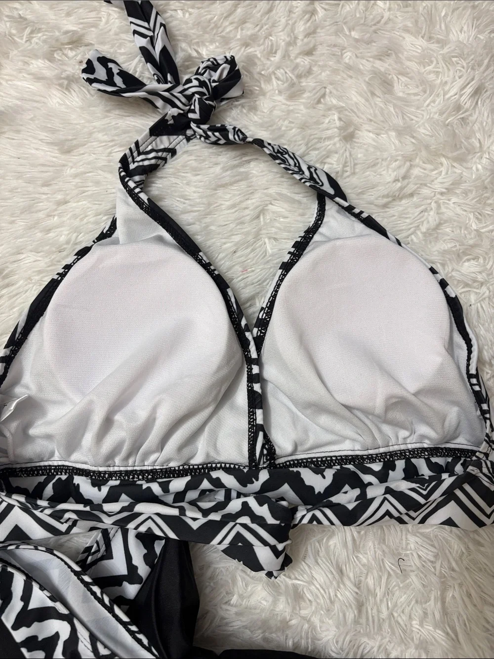 NEW Zando Black And White Halter Tie Swim Set With Boy Shorts Size XL